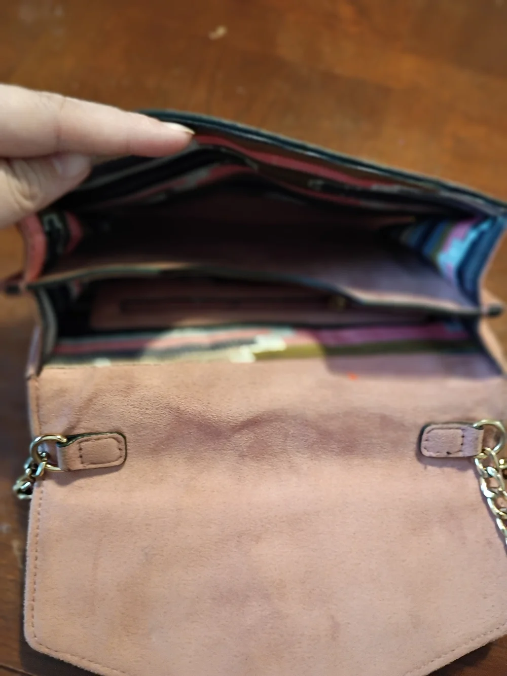 Big Buddha Blush Pink Suede Crossbody with Gold Chain